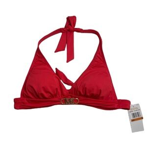 MICHAEL Michael Kors Halter Bikini Top - Hardware Solids Sea Coral Small New